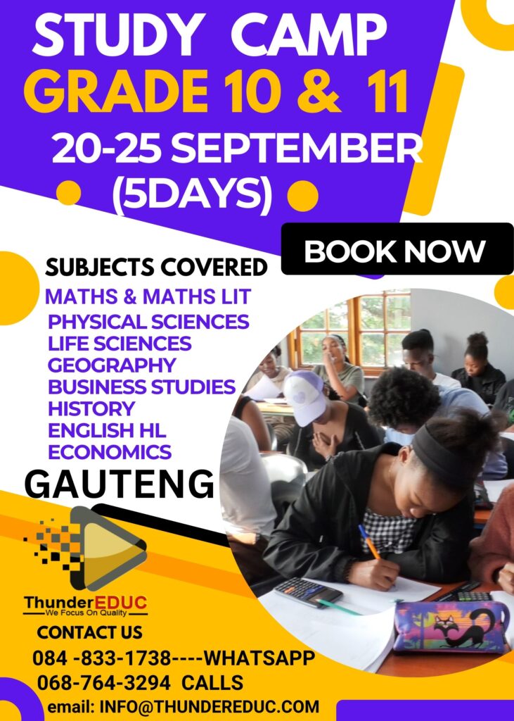 THUNDEREDUC STUDY CAMP GRADE 10-11 SEPTEMBER BOOK NOW